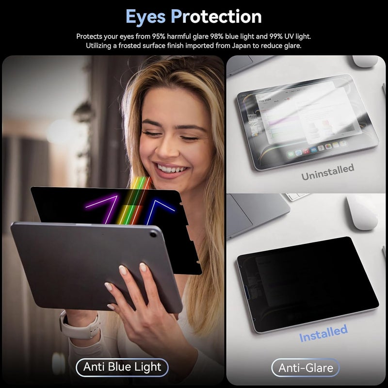 Protescreen Privacy Screen Protector Compatible with iPad Pro 12.9 Inch 2018 2020 2021 2022, Anti Glare Blue Light Spy Filter Private, High Sensitive Bubble-Free Easy Install Black Security Screen Shield - Image 3
